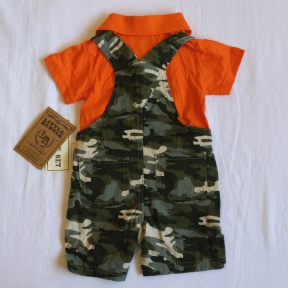 NEW little rebels 2 piece camo overalls shorts outfit matching set 12 months boy - Picture 7 of 7